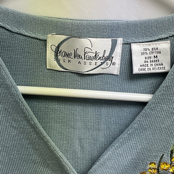 Diane Von Furstenberg Blue Cardigan with Yellow Embroidery - Picture 5 of 8